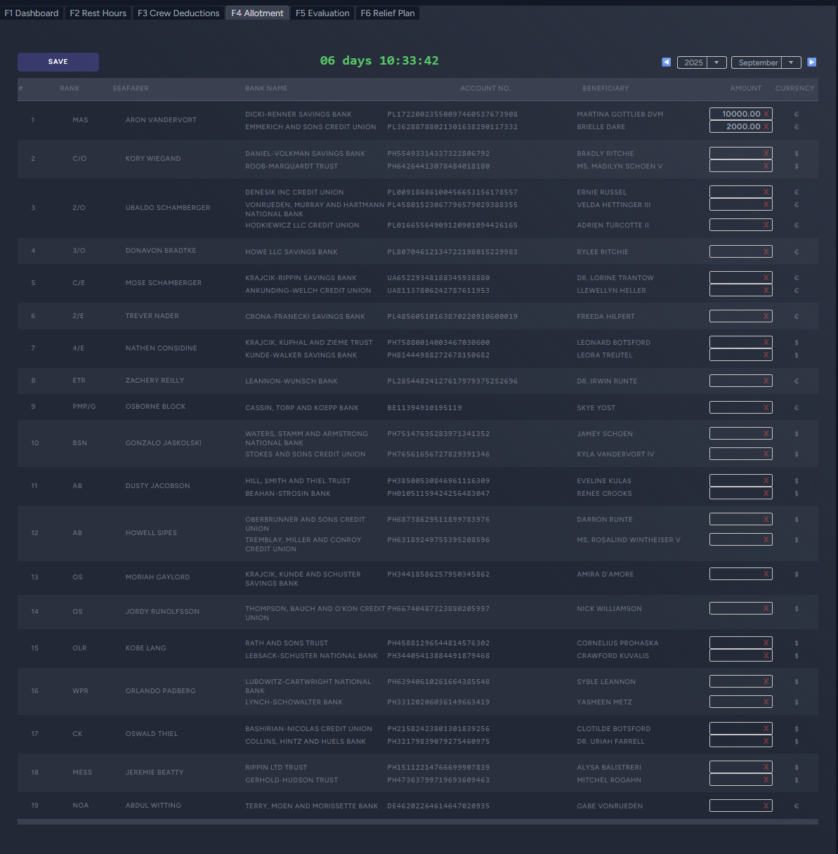 Crew Home Allotments
