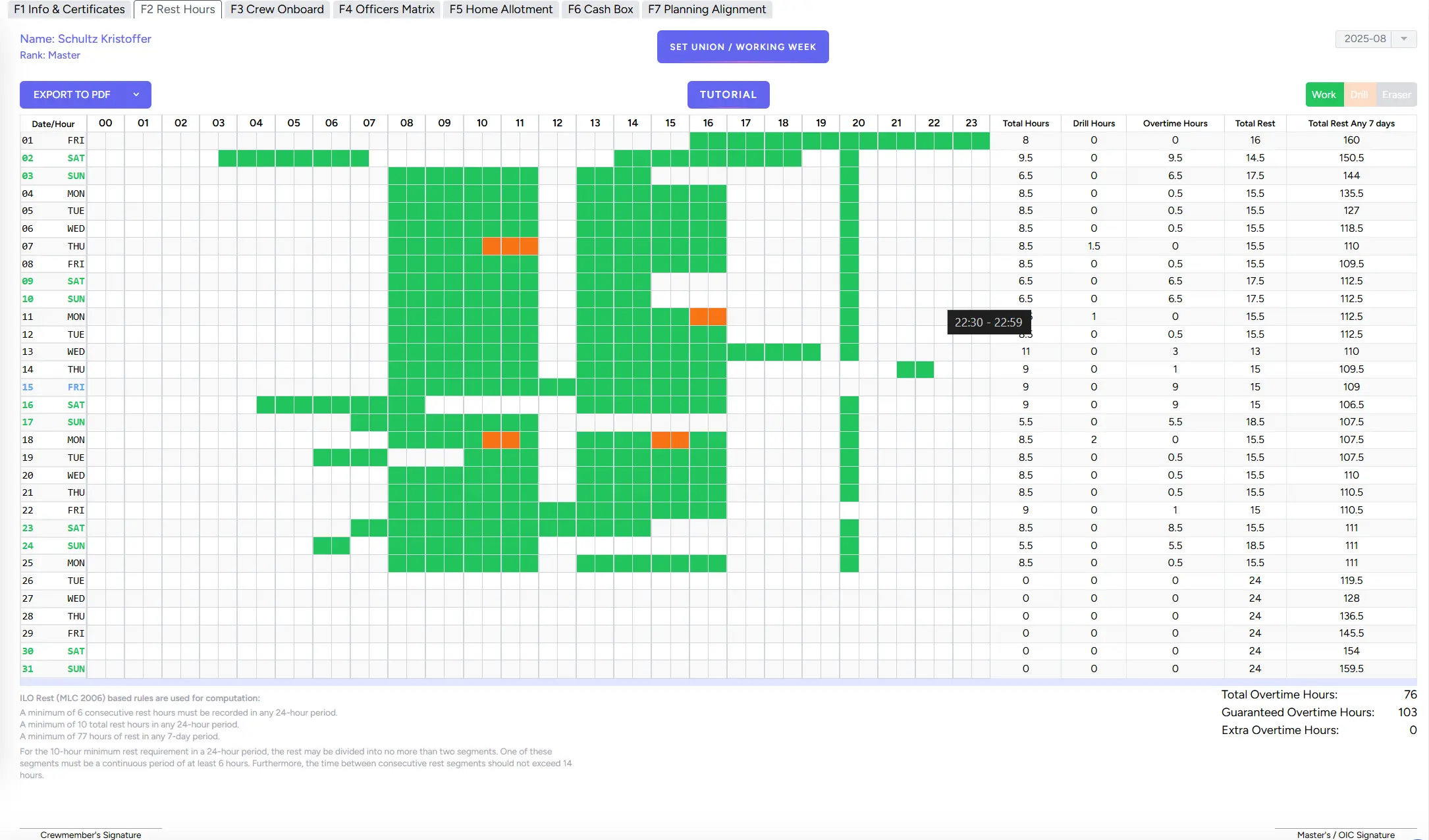 Rest hours drawing and validation preview